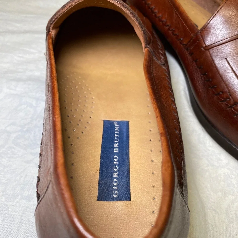 Giorgio Brutini Milan Brown Leather Tassel Loafers Men's 12 EEE Woven Toe